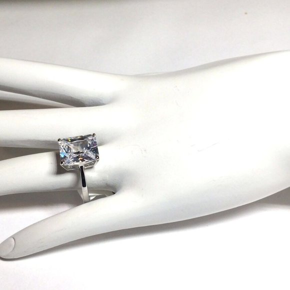 Princess Cut Cubic Zirconia Cocktail Ring Size 10 Silver Rhodium Plated - Picture 6 of 12
